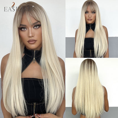 Brown Straight Synthetic Wigs with Bangs Natural Layered Hair Wigs for Women Daily Cosplay Party Heat Resistant Wigs The Clothing Company Sydney