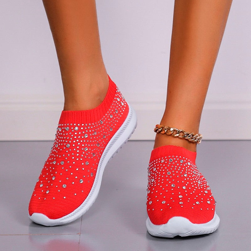 Crystal Breathable Mesh Sneaker Shoes for Women Comfortable Soft Bottom Flats Plus Size Non Slip Casual Shoes The Clothing Company Sydney