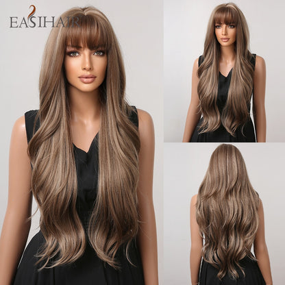 Ombre Gray Ash Wavy Wigs with Bang Light Blonde Platinum Synthetic Long Hair for Women Daily Party Heat Resistant Fiber Wigs The Clothing Company Sydney