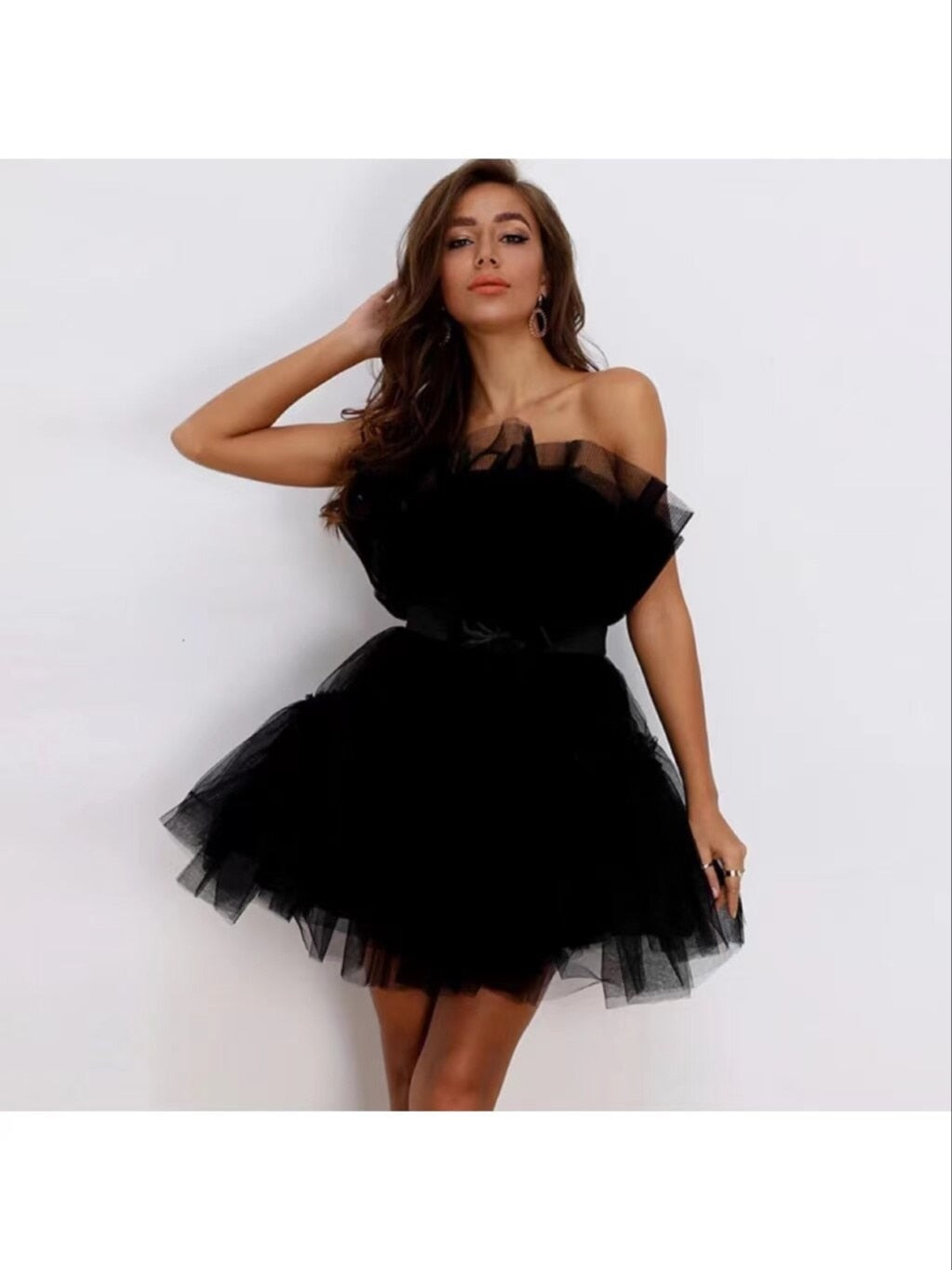 Mesh Solid Bow Mini Dress Women Layered Strapless Ball Gown Sexy Party Club Dress Backless Summer Dress The Clothing Company Sydney