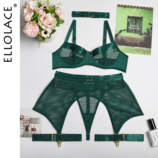 Four-Piece Set Erotic Lingerie Transparent Bra Kit Push Up See Through Lace Mesh Seamless Underwear Garters The Clothing Company Sydney