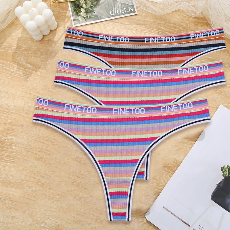 3 Pack Cotton Mix Seamless G-string Colorful Striped Lingerie Panties S-XL Thongs Female Letter Waist Underwear Briefs The Clothing Company Sydney