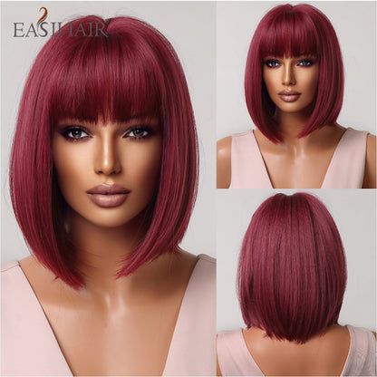 Short Straight Bob Wigs with Bang Golden Brown Natural Synthetic Hair for Women Daily Cosplay Heat Resistant Fiber Wigs The Clothing Company Sydney