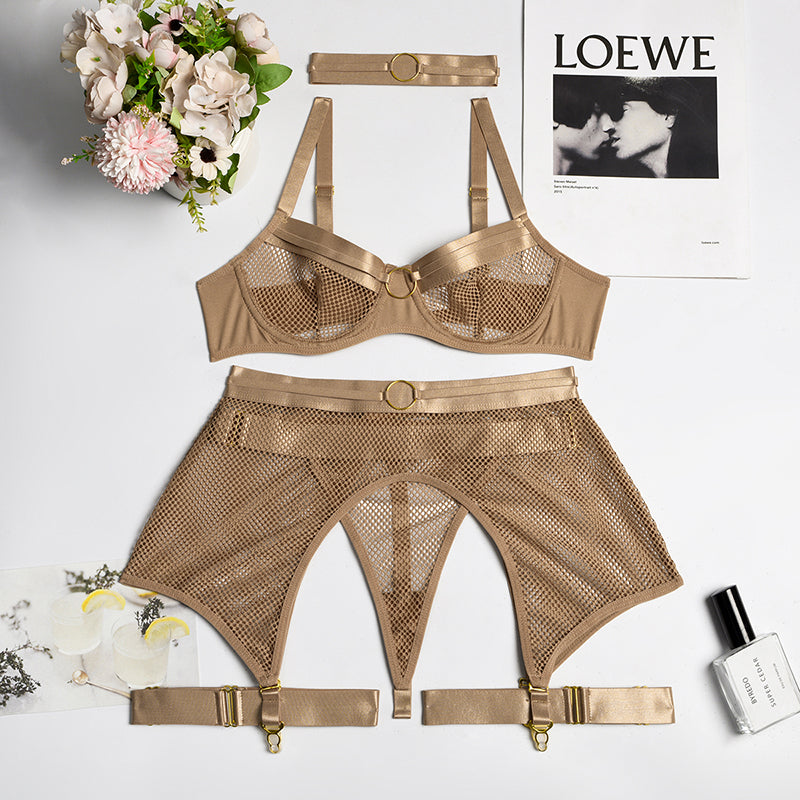 Four-Piece Set Erotic Lingerie Transparent Bra Kit Push Up See Through Lace Mesh Seamless Underwear Garters The Clothing Company Sydney