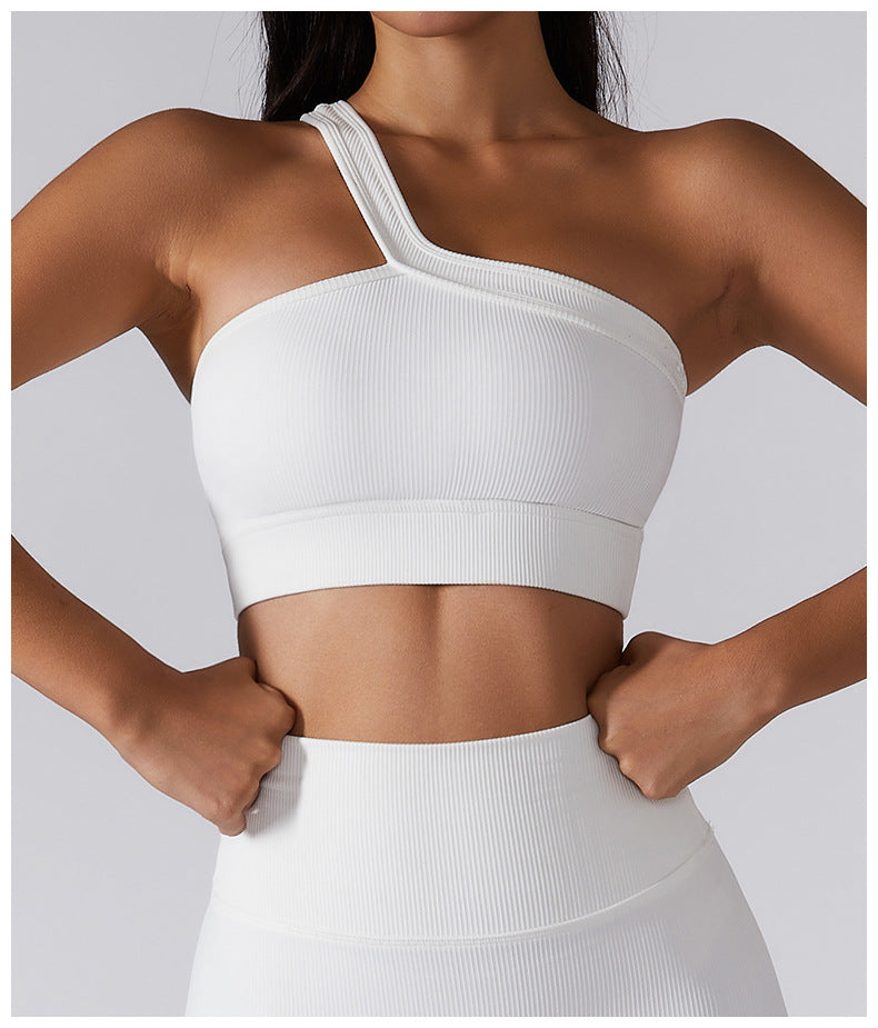 Seamless Thread Fabric Fitness Bra Single Shoulder Strap Gym Top Sports  Underwear Outerwear Running Yoga Clothes