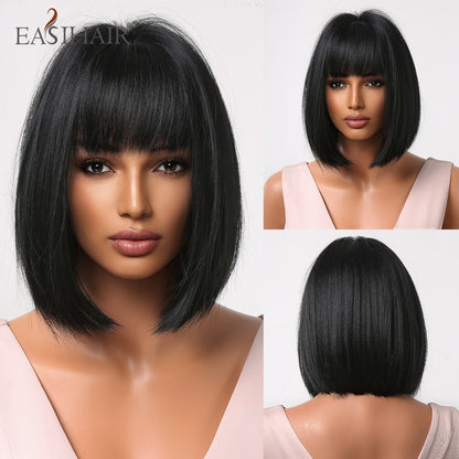 Short Straight Bob Wigs with Bang Golden Brown Natural Synthetic Hair for Women Daily Cosplay Heat Resistant Fiber Wigs The Clothing Company Sydney