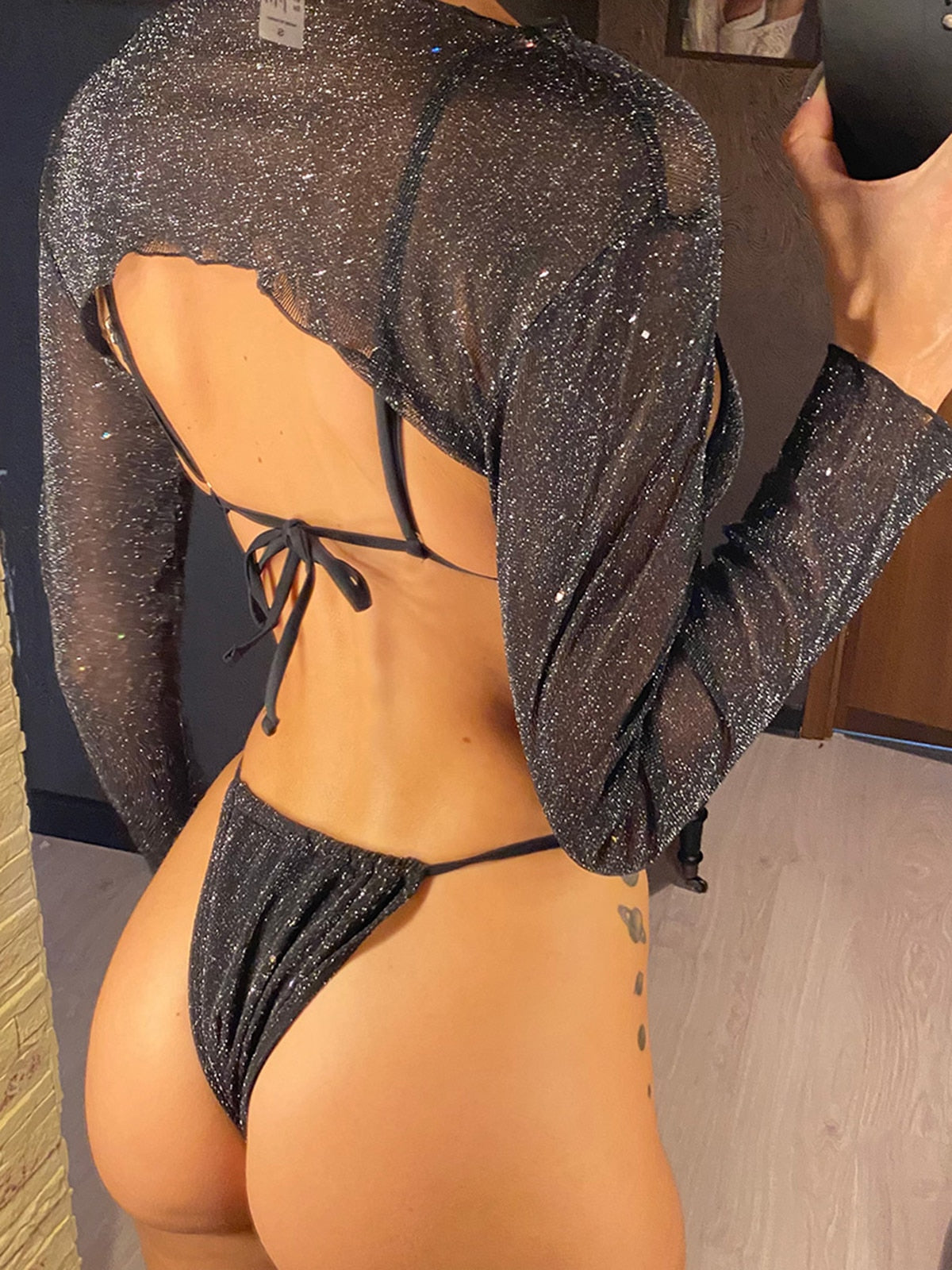 3 Piece With Long Sleeves Cover Bling Bikini Swimsuit Swimwear Three-pieces Bikini set Bather Bathing Suit The Clothing Company Sydney