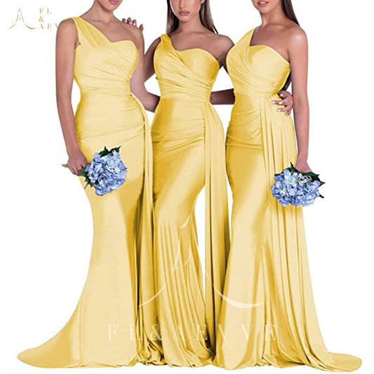 Mermaid Bridesmaid Dresses One Shoulder Dresses Elegant Wedding Elastic Satin Party Bridesmaids Gowns The Clothing Company Sydney