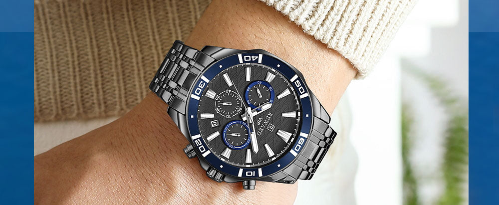 Mens Watch Waterproof Sport Wristwatch for Men Stainless Steel Business Quartz Watches Clock Gift for Father Birthday The Clothing Company Sydney