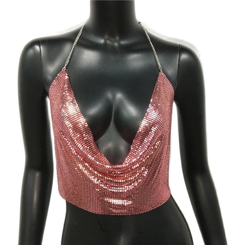 Metal Sequined Tank Camis Summer Gold Silver Backless Cropped Glitter Beach Club Show Wear Tank Tops The Clothing Company Sydney