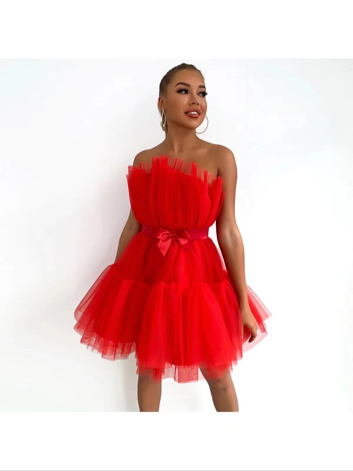 Mesh Solid Bow Mini Dress Women Layered Strapless Ball Gown Sexy Party Club Dress Backless Summer Dress The Clothing Company Sydney