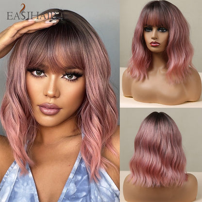 Short Straight Bob Wigs with Bang Golden Brown Natural Synthetic Hair for Women Daily Cosplay Heat Resistant Fiber Wigs The Clothing Company Sydney