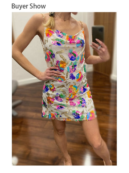 Sequin Backless Slip Mini Chain Straps Short Tulle Cocktail Summer Party Night Lush Prom Dress The Clothing Company Sydney