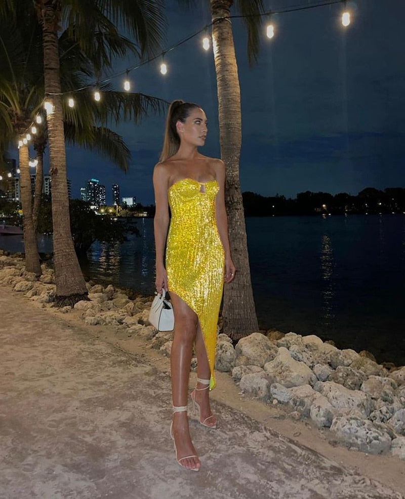 Sequin Dress Women Vacation Beach Backless Dress Split Bodycon Evening Party Dress The Clothing Company Sydney