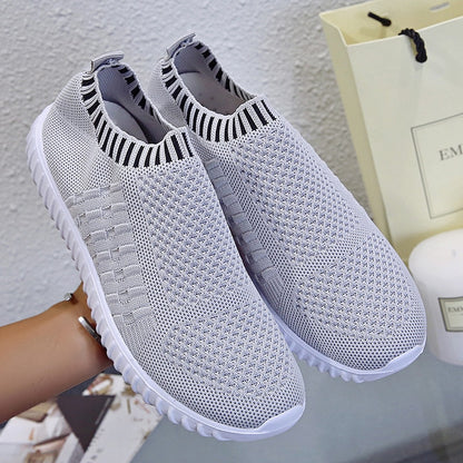 Breathable Mesh Sneakers Summer Slip on Soft Bottom Running Shoes Woman Plus Size Elastic Knit Casual Flats The Clothing Company Sydney