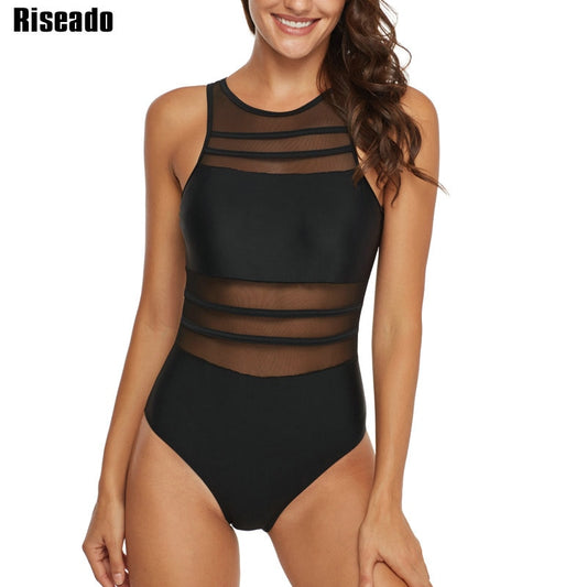 Black Mesh One Piece Swimsuit Swimwear High Neck Bathing Suit Women Backless Bodysuits Plus Size Clothing Company Sydney