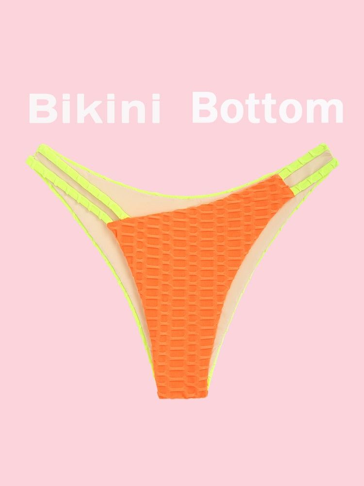 Two Tone Color Block O-ring Honeycomb Textured Bikini Swimwear Mix & Match Swimsuit Separates Beach Top And Bottom The Clothing Company Sydney