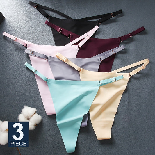 3 Piece Seamless Women G-String Adjustable Strap Panties Underwear Cross Waist Ice Silk Lingerie Set The Clothing Company Sydney