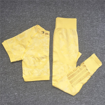 2PCS Camouflage Set Women Yoga Suit Sport Set Gym Workout Clothes Long Sleeve Fitness Crop Top High Waist Seamless Camo Leggings The Clothing Company Sydney