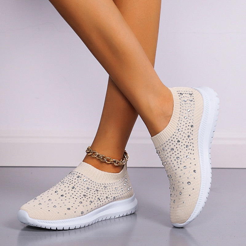 Crystal Breathable Mesh Sneaker Shoes for Women Comfortable Soft Bottom Flats Plus Size Non Slip Casual Shoes The Clothing Company Sydney