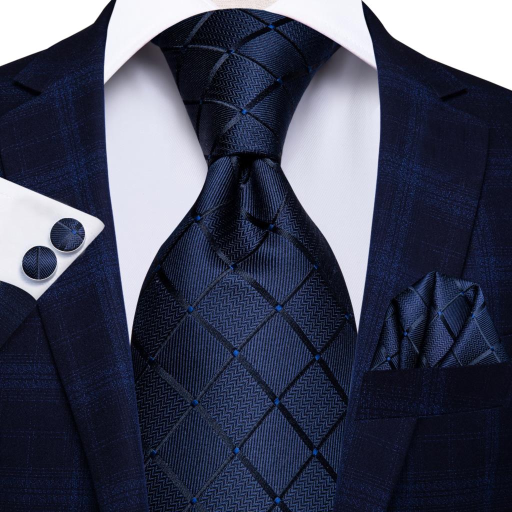 Business Tie for Men Silk Blue Tie Dots Necktie Set Plaid Cufflinks for Wedding Business Tie 150cm The Clothing Company Sydney