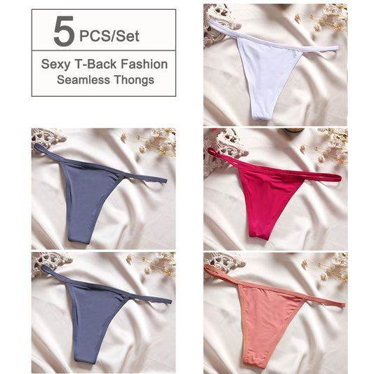 5 Pack Women Seamless G-String Underwear Panties Low Waist Girl T-back Panty Soft Thin Strap Thong Lingerie The Clothing Company Sydney