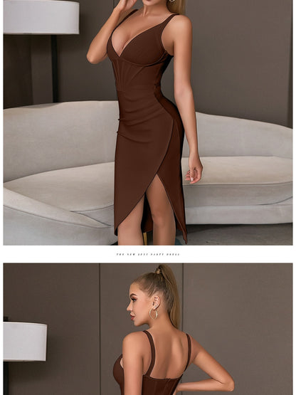 Spaghetti Strap Bodycon Bandage Dress Summer V Neck Club Elegant Outwear Celebrity Runway Party Dress The Clothing Company Sydney
