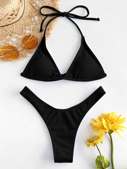 2 Piece Swimwear Tie Ribbed Thong Bikini Set Swimsuit Padded Bandage Beach Summer Backless Bathing Suit The Clothing Company Sydney