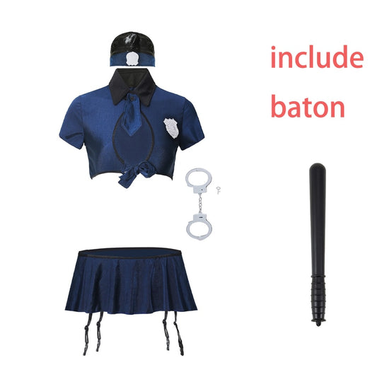 Female Cop Officer Policewomen Outfit Black Zipper Satin Police Women Cosplay Costume The Clothing Company Sydney