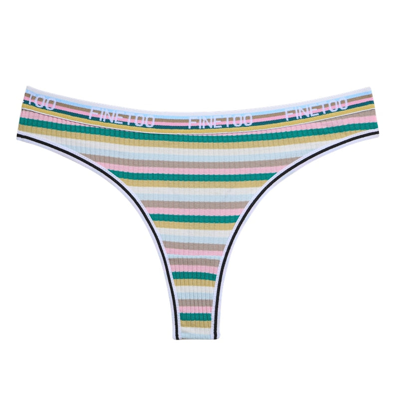 3 Pack Cotton Mix Seamless G-string Colorful Striped Lingerie