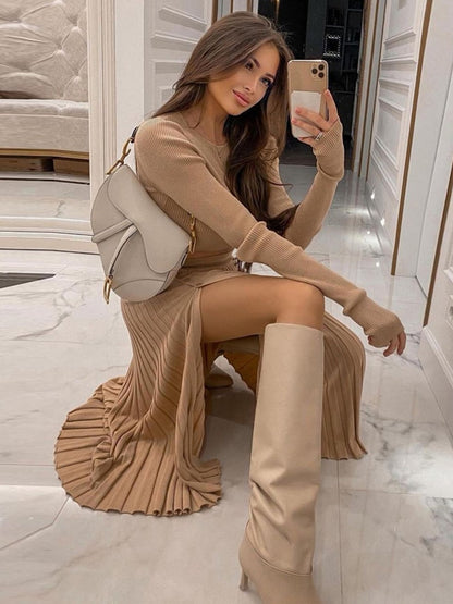 2 Piece Sweater Cropped Top Midi Skirt Matching Set Outfits Button Up Split Skirt Set The Clothing Company Sydney