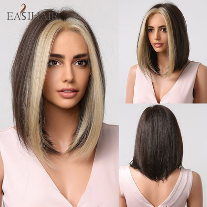 Short Straight Bob Wigs with Bang Golden Brown Natural Synthetic Hair for Women Daily Cosplay Heat Resistant Fiber Wigs The Clothing Company Sydney