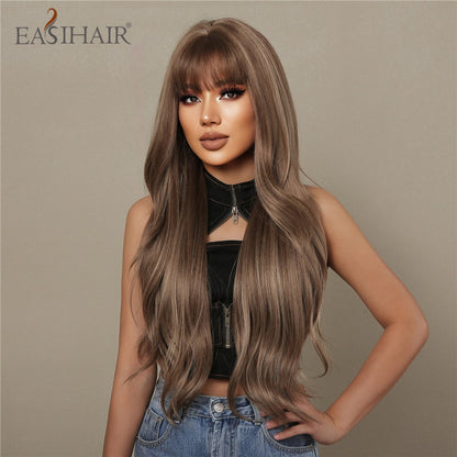 Brown Mixed Blonde Synthetic Wigs with Bang Long Natural Wavy Hair Wig for Women Daily Cosplay Use Heat Resistant Wigs The Clothing Company Sydney