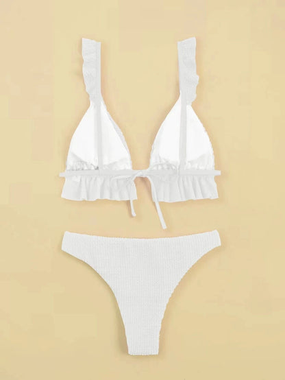Ruffle Hem Triangle Bikini Swimsuit Two Piece Swimwear Textured Bikini Set Summer Beach Bathing Suit The Clothing Company Sydney
