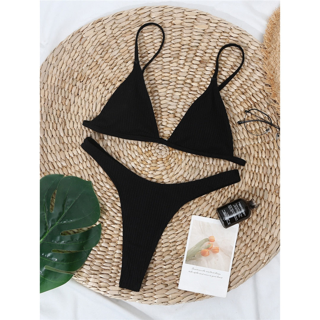 Ribbed High Cut Bikini Female Swimsuit Swimwear Two-piece Bikini set Bather Bathing Suit The Clothing Company Sydney