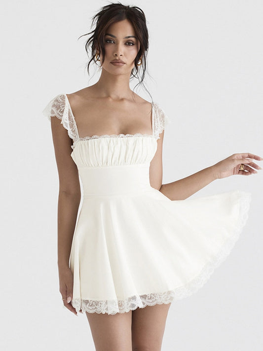 Elegant White Lace Strap Mini Dress For Women Fashion Sleeveless Backless Loose Short Dresses Clubwear The Clothing Company Sydney