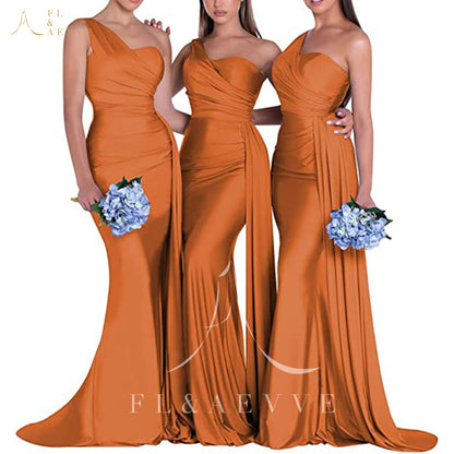 Mermaid Bridesmaid Dresses One Shoulder Dresses Elegant Wedding Elastic Satin Party Bridesmaids Gowns The Clothing Company Sydney