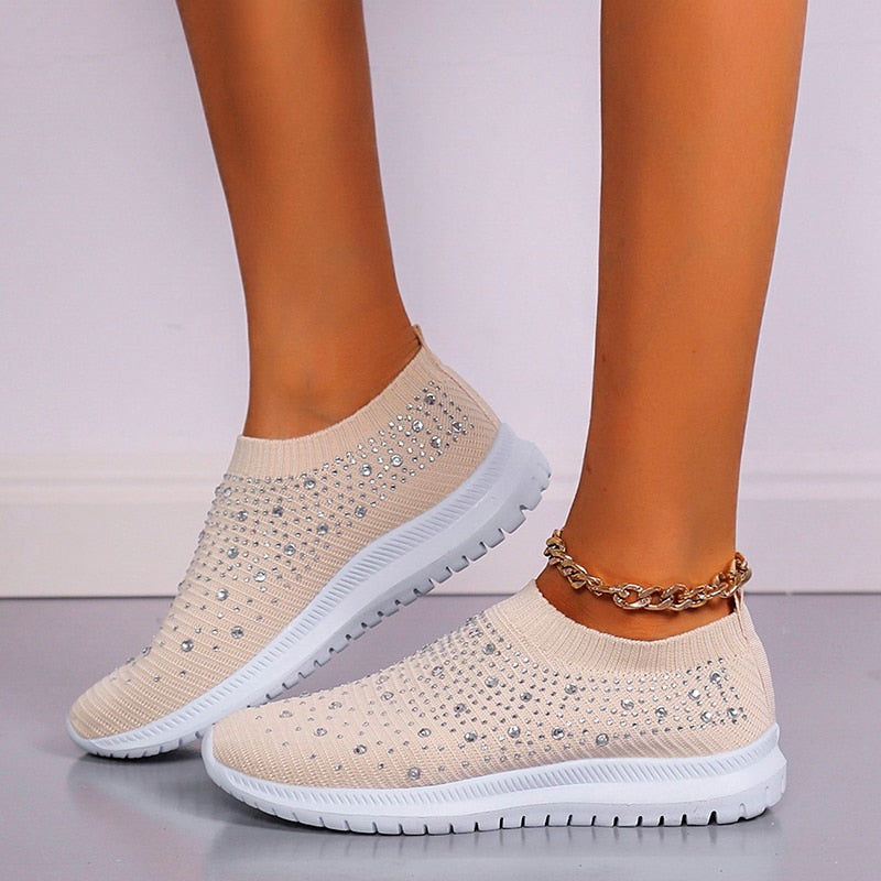 Crystal Breathable Mesh Sneaker Shoes for Women Comfortable Soft Bottom Flats Plus Size Non Slip Casual Shoes The Clothing Company Sydney