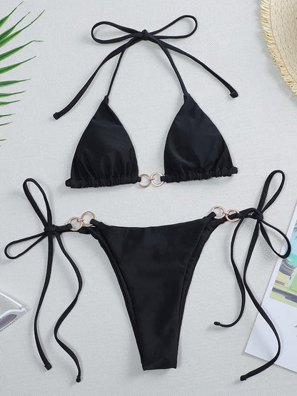 2 Piece Metal Rings Micro Bikini Swimsuit Push Up Bikini Set Swimwear Black Brazilian Bathing Suit Beachwear The Clothing Company Sydney