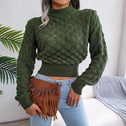 Women's Fashion Fall Winter 3D Diamond Cutout Long Sleeve Solid Color Chic Crop Knit Sweater The Clothing Company Sydney