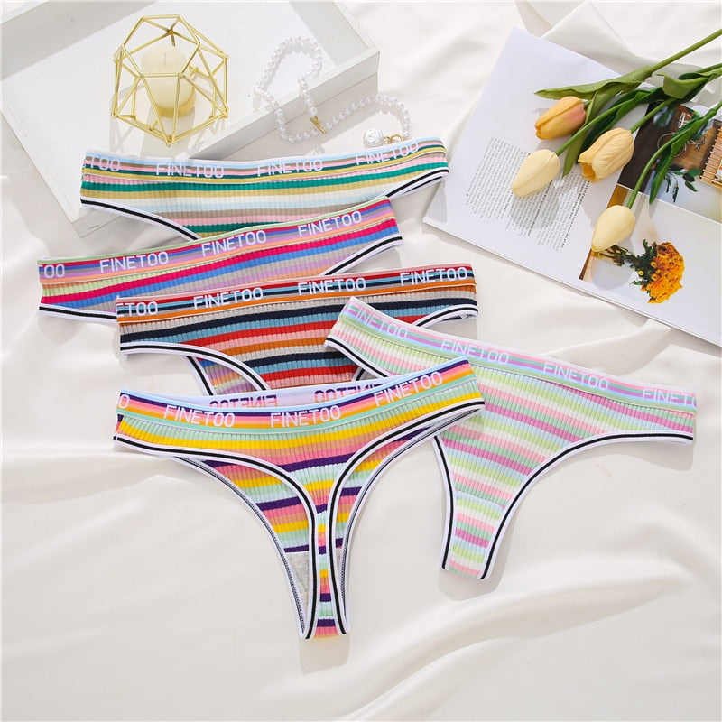 3 Pack Cotton Mix Seamless G-string Colorful Striped Lingerie Panties S-XL Thongs Female Letter Waist Underwear Briefs The Clothing Company Sydney