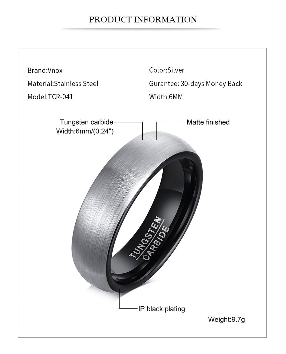 Basic 6mm Men Wedding Black Tungsten Carbide Ring, Matte Finished Minimalist Finger Bands Jewellery The Clothing Company Sydney