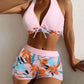 Print Tie Halter Swimwear High Waist Push UP Shorts Bikini Set Swimsuit Backless Beach Bathing Suit The Clothing Company Sydney