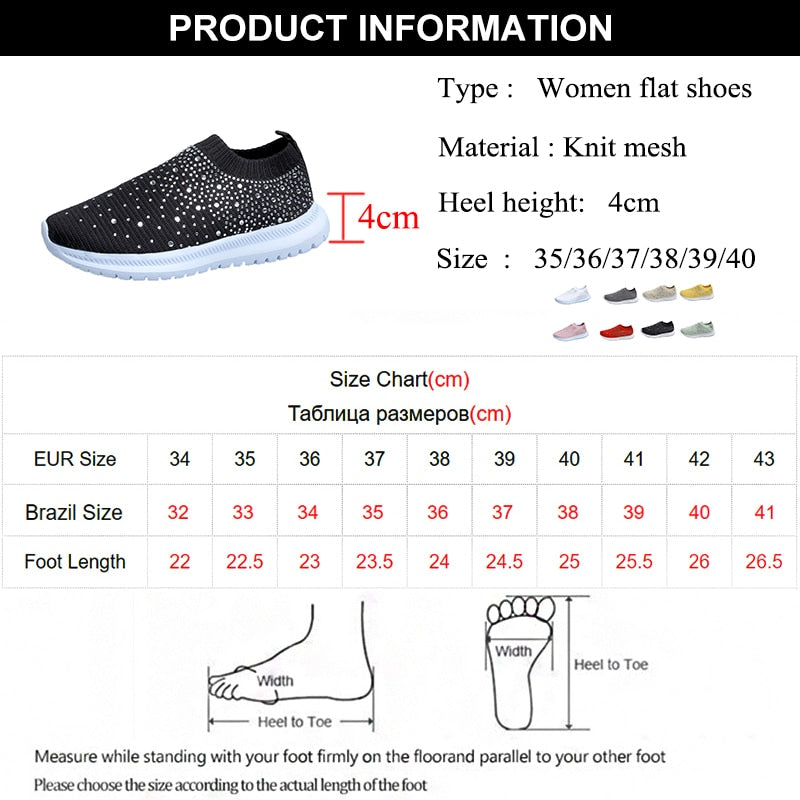 Crystal Breathable Mesh Sneaker Shoes for Women Comfortable Soft Bottom Flats Plus Size Non Slip Casual Shoes The Clothing Company Sydney