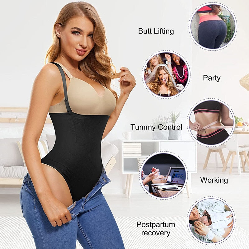 Women Full Body Shaper Open Bust Tummy Control Waist Trainer Bodysuit  Underwear