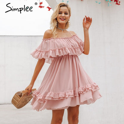 Elegant ruffle off shoulder Spaghetti strap chiffon summer dress The Clothing Company Sydney