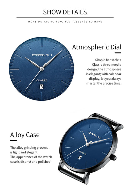 Men's Luxury Blue Waterproof Ultra Thin Date Simple Casual Quartz Watch The Clothing Company Sydney