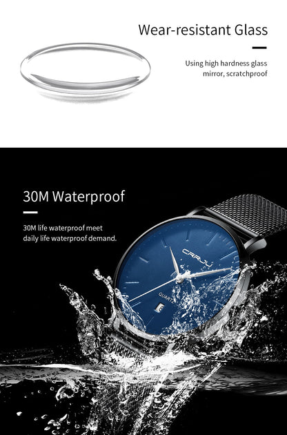 Men's Luxury Blue Waterproof Ultra Thin Date Simple Casual Quartz Watch The Clothing Company Sydney