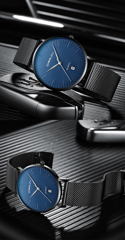 Men's Luxury Blue Waterproof Ultra Thin Date Simple Casual Quartz Watch The Clothing Company Sydney