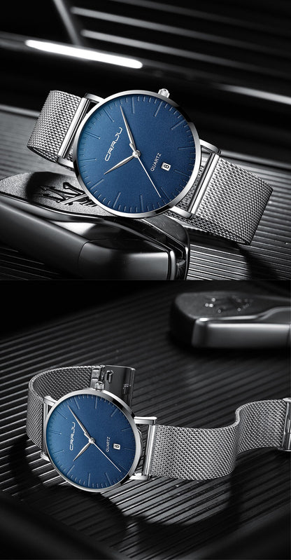 Men's Luxury Blue Waterproof Ultra Thin Date Simple Casual Quartz Watch The Clothing Company Sydney